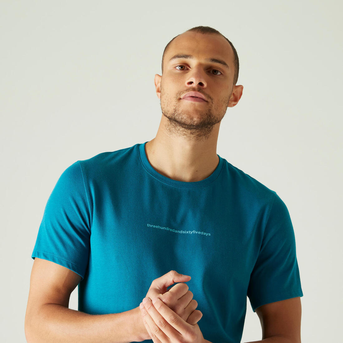 T-shirt fitness manches courtes slim coton col rond homme blanc a imprimé