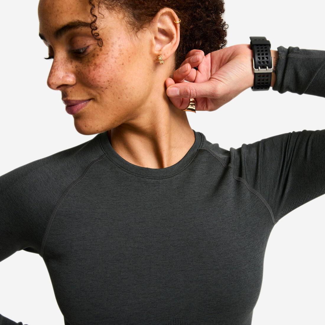 Crop top manches longues de musculation femme, gris et noir