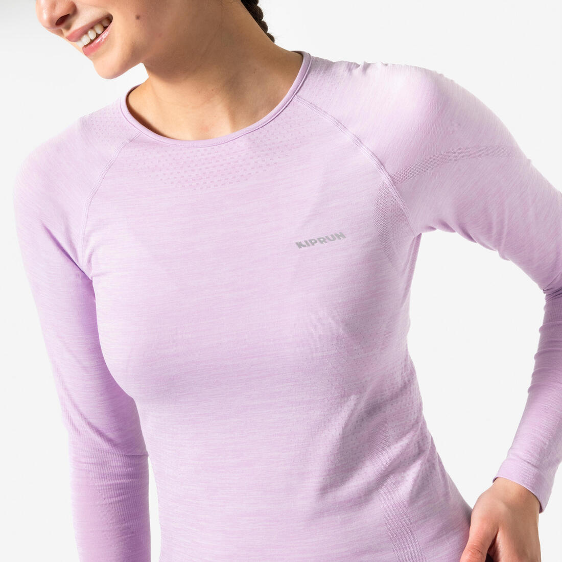 T-Shirt manches longues running Femme sans couture, KIPRUN Run 500 bleu foncé