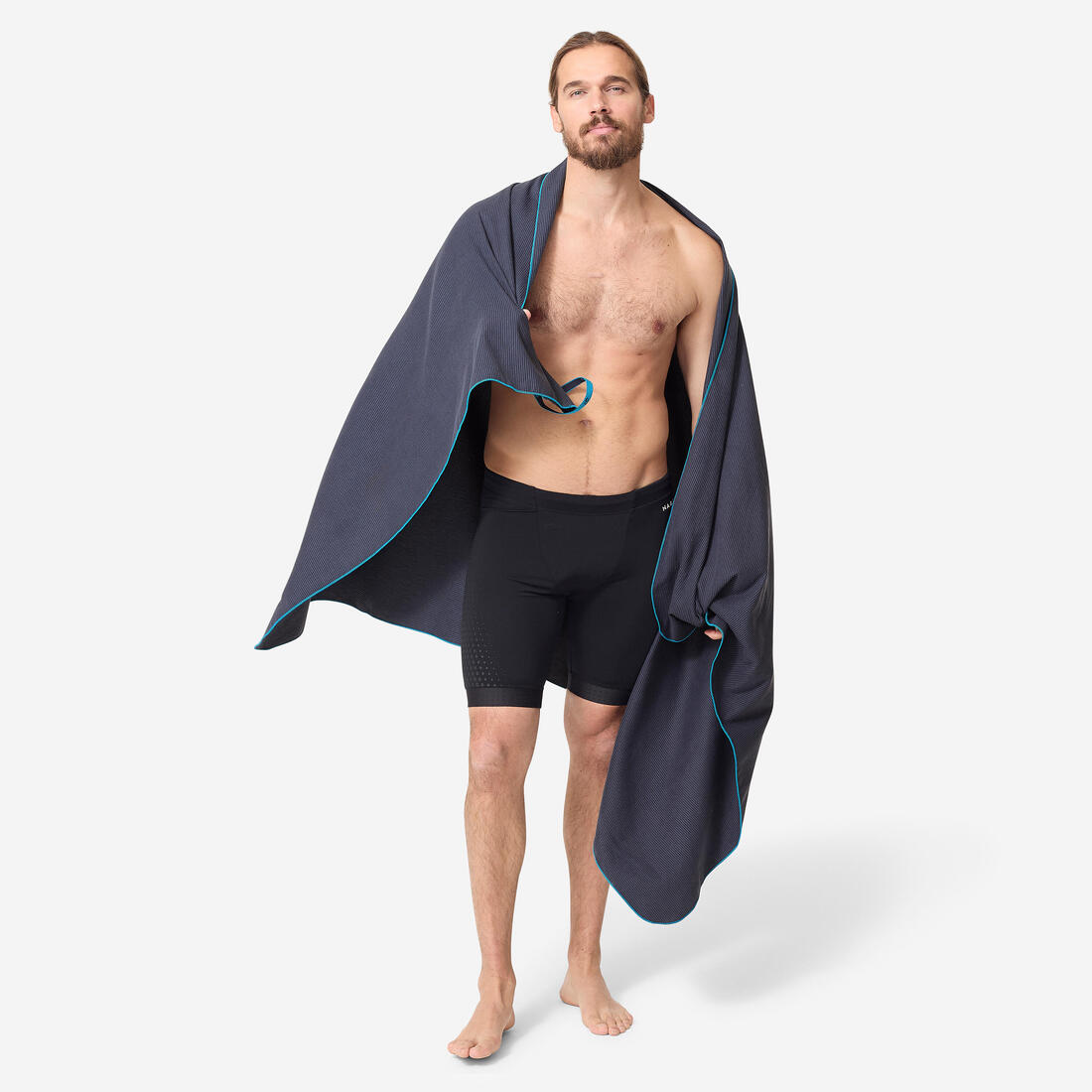 Serviette de bain microfibre côtelée taille XL 110 x 175 cm, bleu foncé