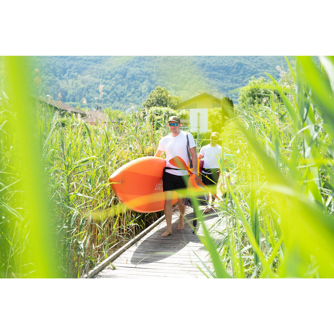 PAGAIE DE STAND UP PADDLE 100 REGLABLE 170-220 CM ORANGE 2 PARTIES