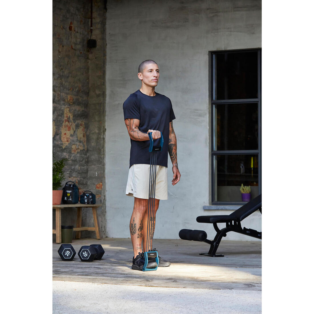 Extenseur de musculation réglable de 5 à 25kg - noir et bleu