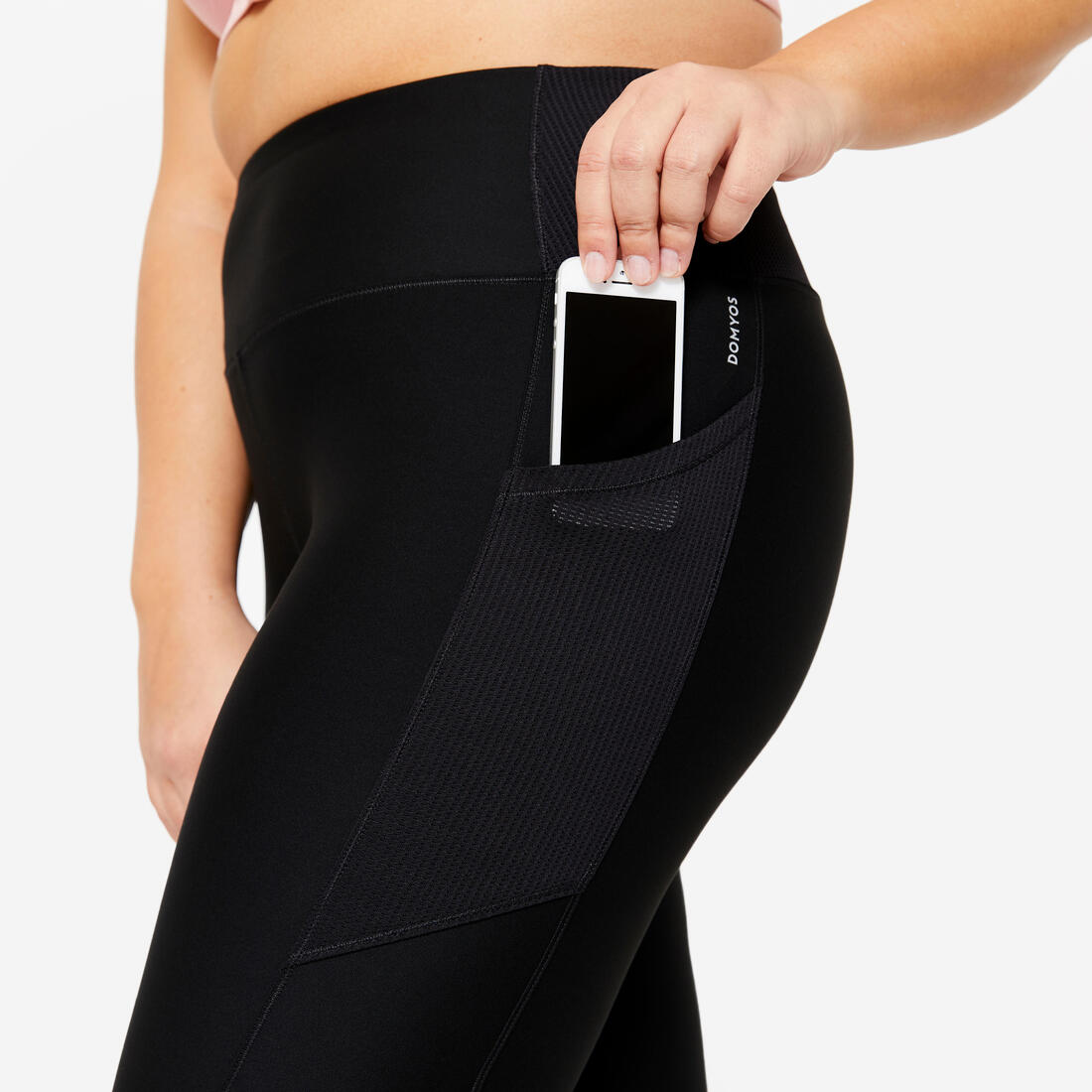 Legging de sport grande taille avec poche femme, noir