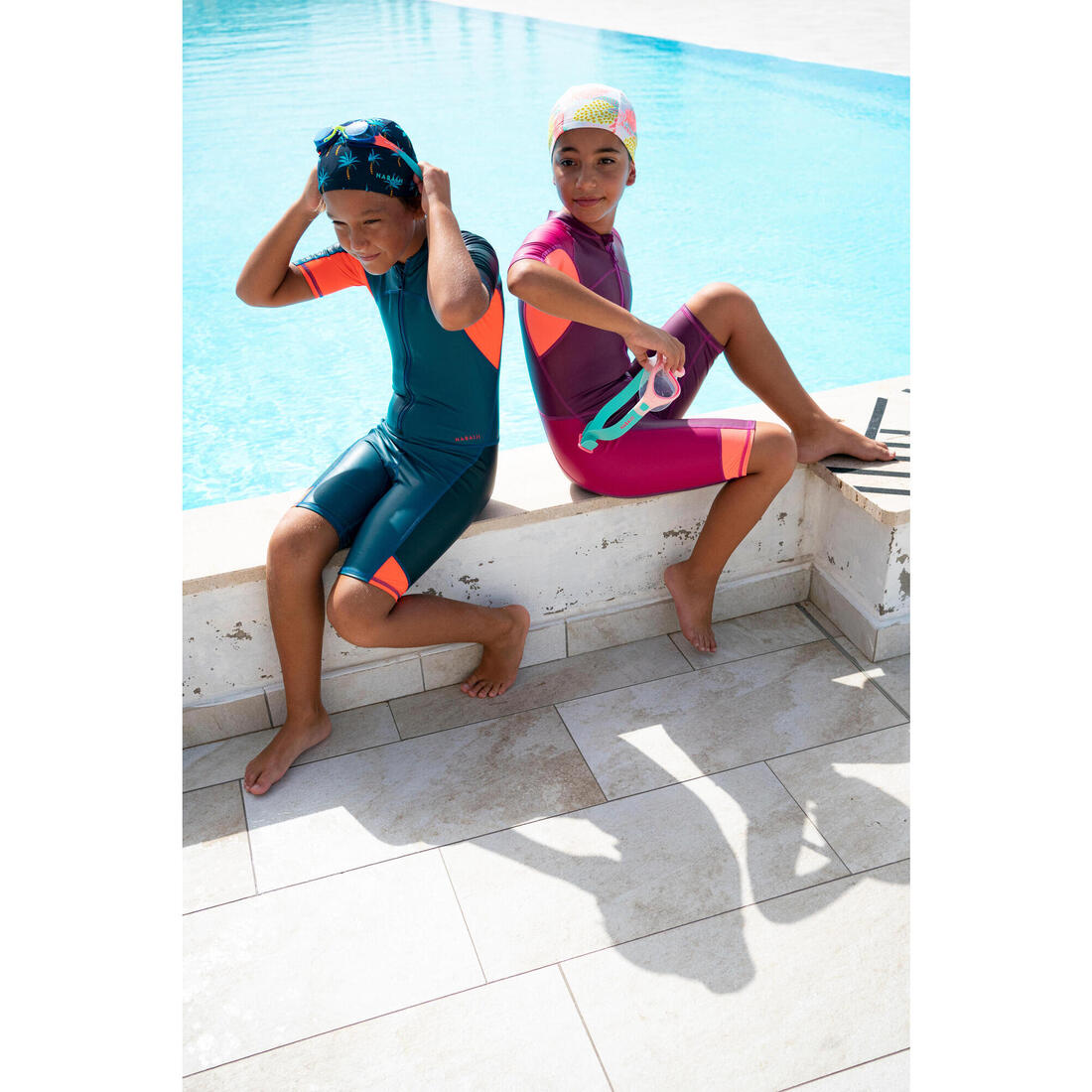Combinaison De Natation Garçon - Shorty 100 Kloupi - Bleu Rouge