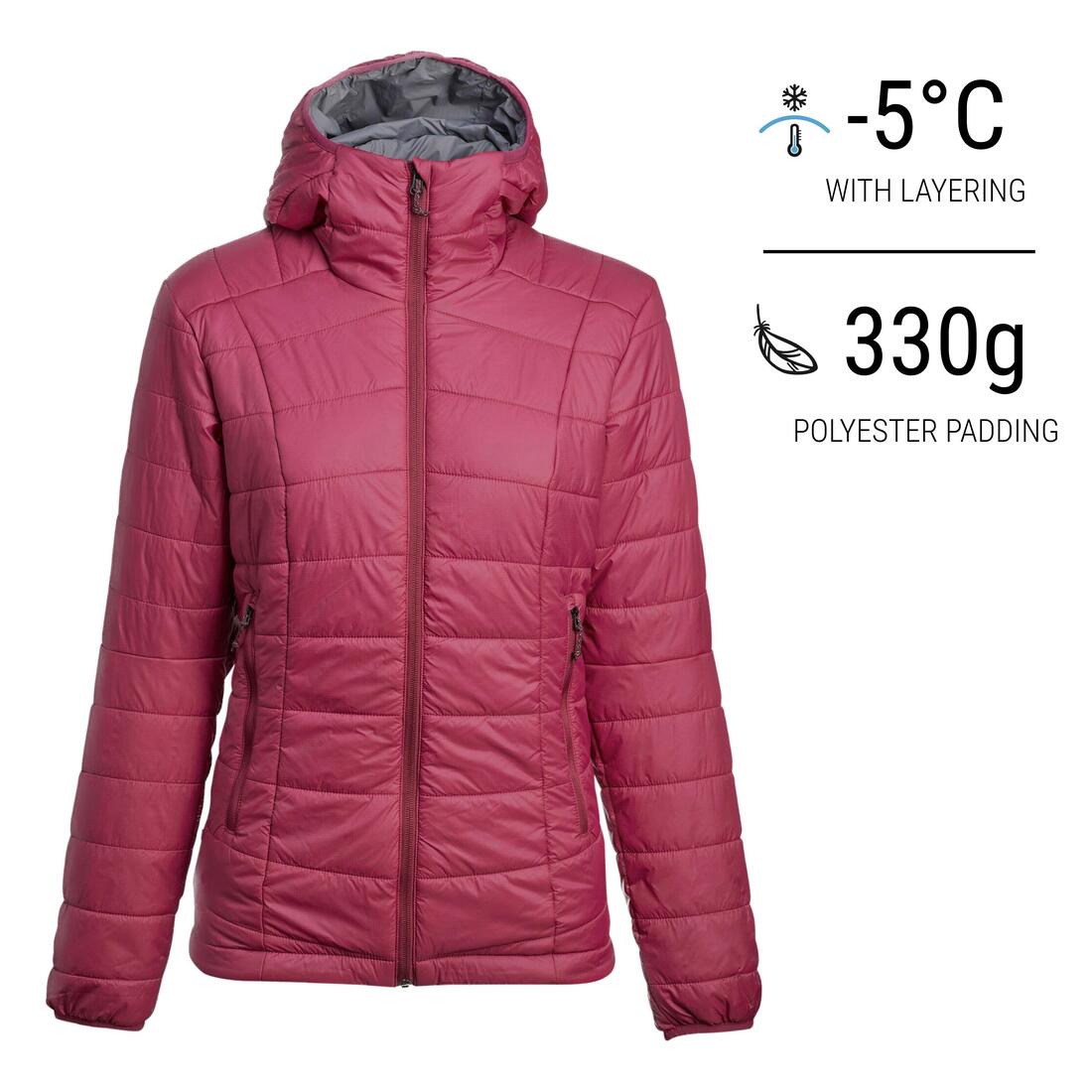 Doudoune de trek à capuche synthétique femme, MT100