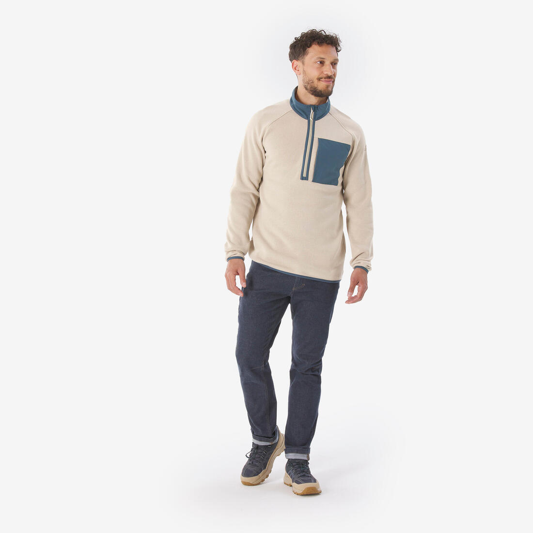 Pull de randonnée homme, NH500 Demi-zip