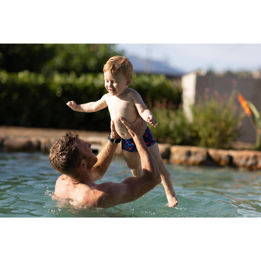 Boxer de bain bébé / enfant bleu imprimé crabes