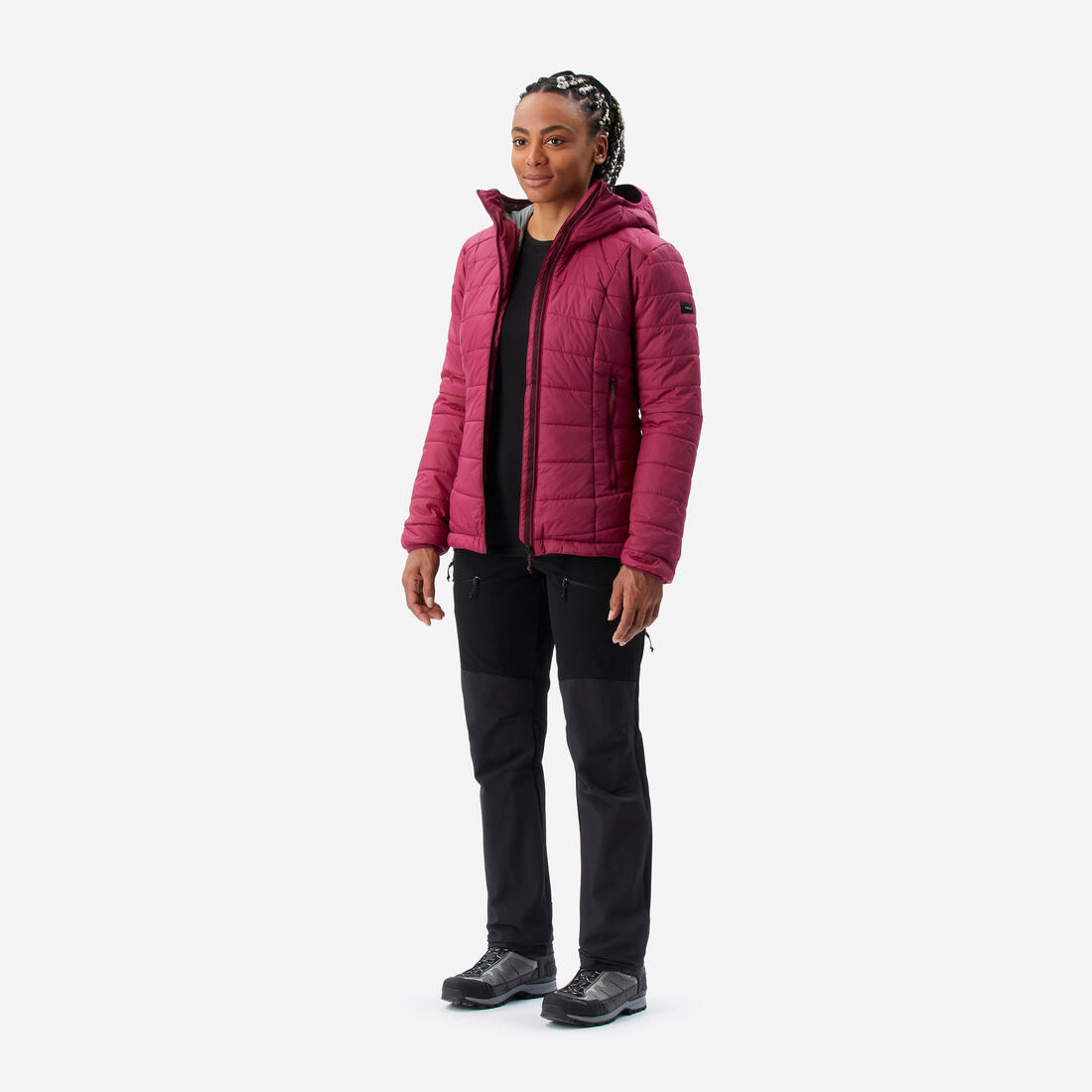 Doudoune de trek à capuche synthétique femme, MT100