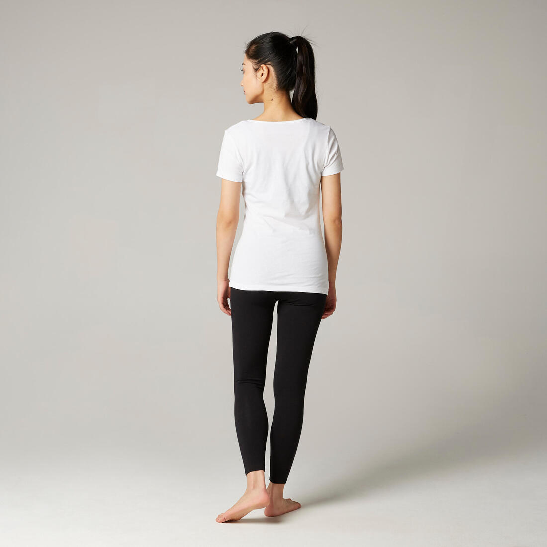 T-shirt fitness manches courtes droit coton col rond femme gris