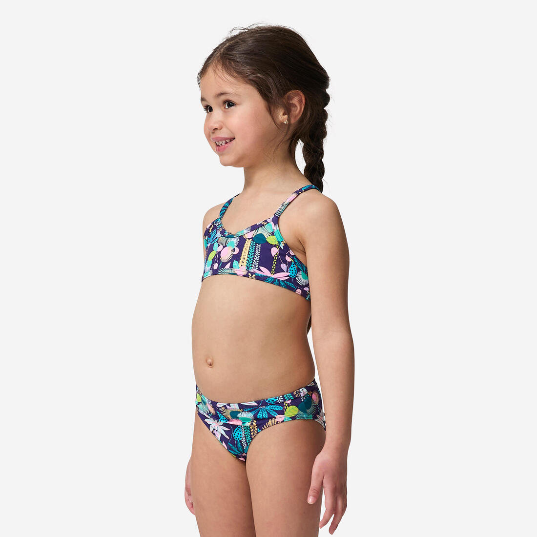 Maillot 2 pièces fleuri surf bretelles croisées fille
