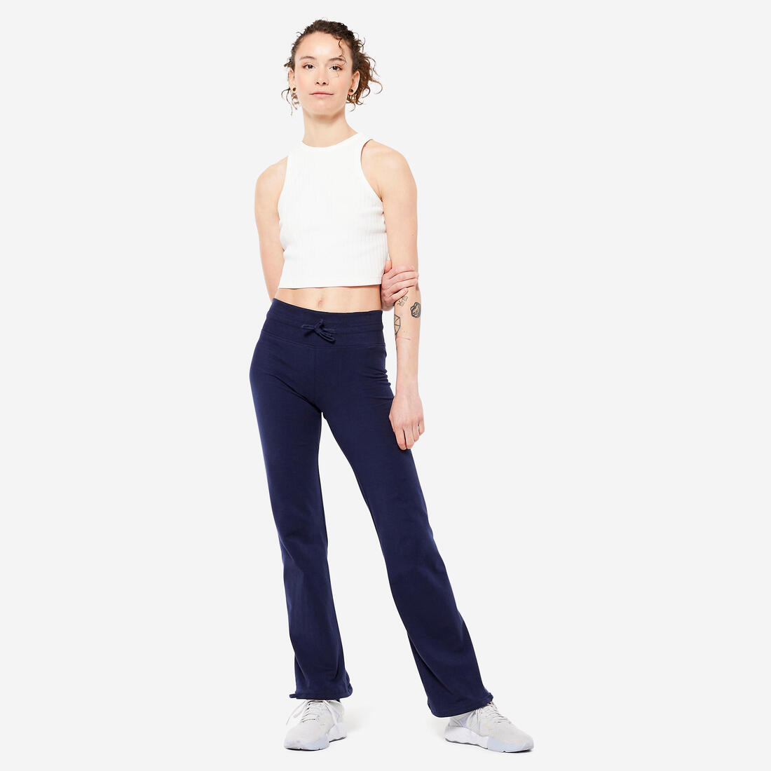 Legging fitness long coton extensible bas resserable femme - Fit+ gris chiné