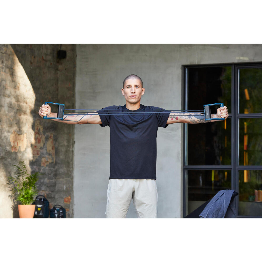 Extenseur de musculation réglable de 5 à 25kg - noir et bleu