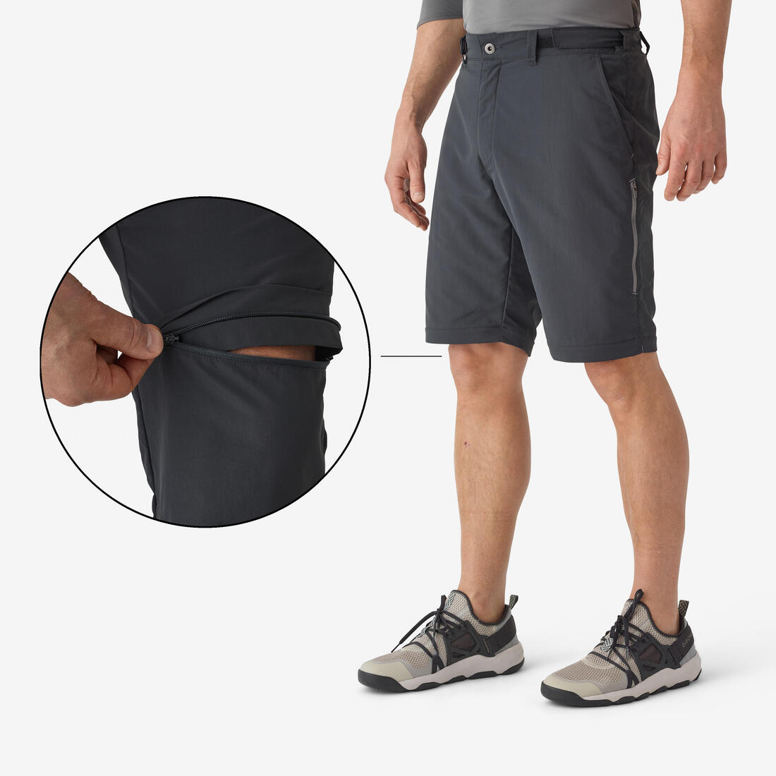 Pantalon de pêche convertible UPF50+ Homme - FT 500 ANTI-UV gris