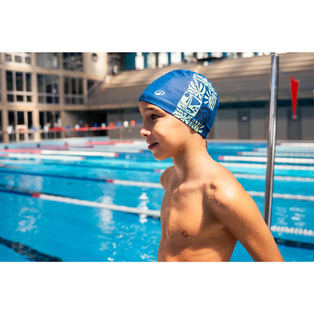 Bonnet de Bain en Maille Enduite - Tissu Imprimé - Taille S - Rose Marg