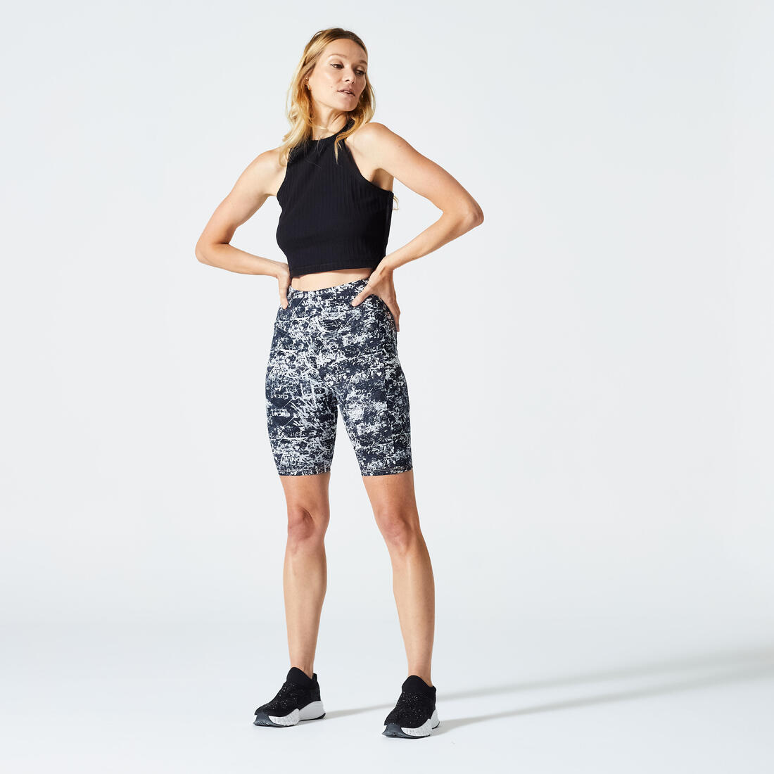 Débardeur CROP TOP Fitness Femme - 520 côtelé Jaune melon