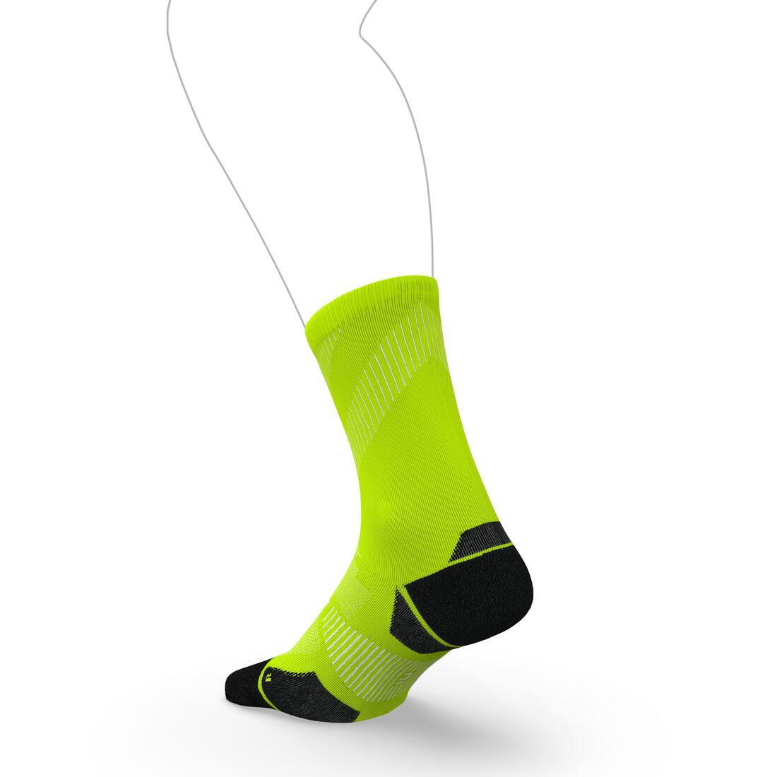 CHAUSSETTES DE RUNNING RUN900 FINES MI-MOLLET JAUNE FLUO