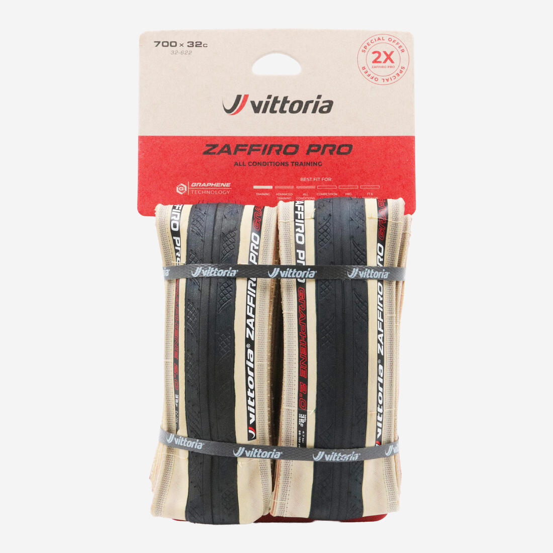 Set 2 Pneus Route Tringle Souple - Vittoria Zaffiro Pro V 700x32 tanwall (beige)