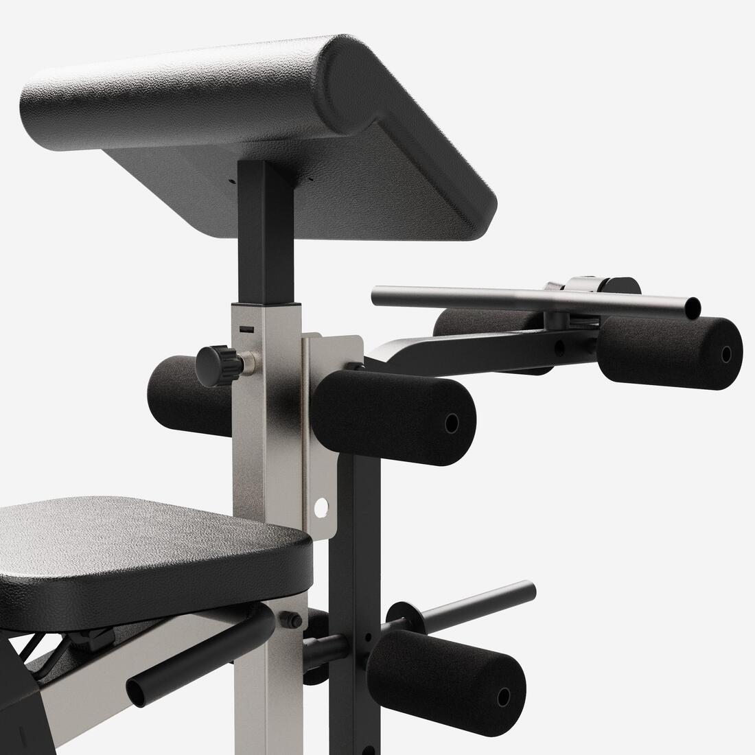 Banc de musculation avec chandelles avec station de biceps curl et de leg curl