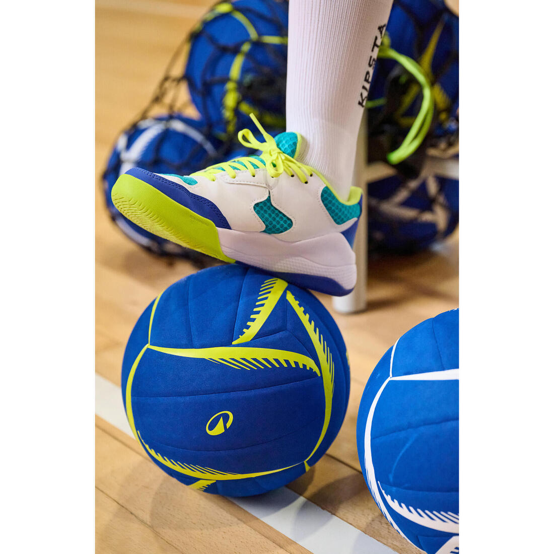 Chaussures volley enfant à lacets, VS100 blanc et