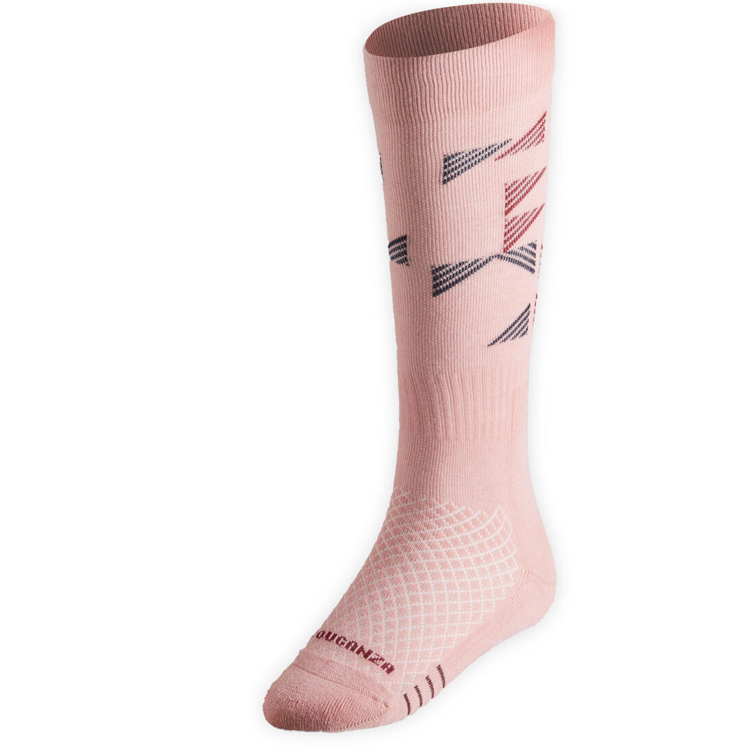 Chaussettes d'équitation enfant SKS 500 motifs Graph rose clair et prune.
