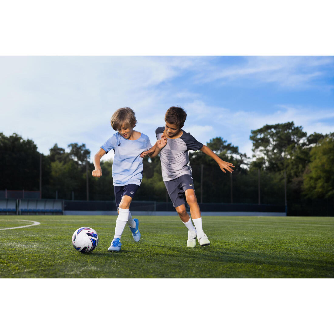 Maillot de football enfant manches courtes VIRALTO Jr Block Bleu ciel et