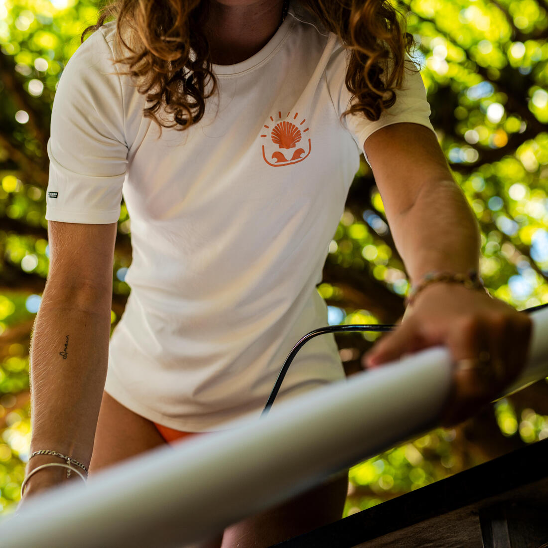 Tee shirt anti uv surf manches courtes Femme - Malou greige