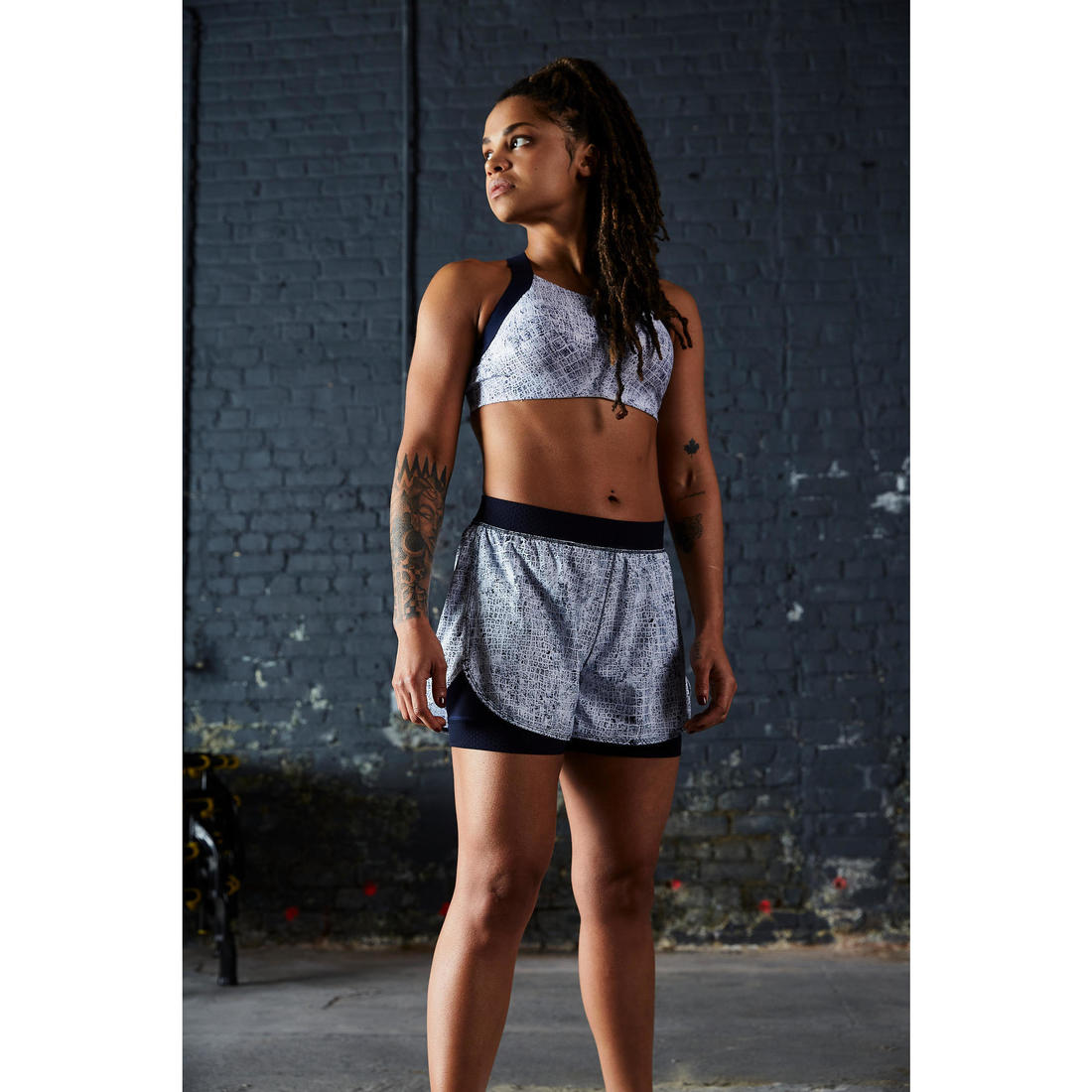 Short de fitness double couche femme