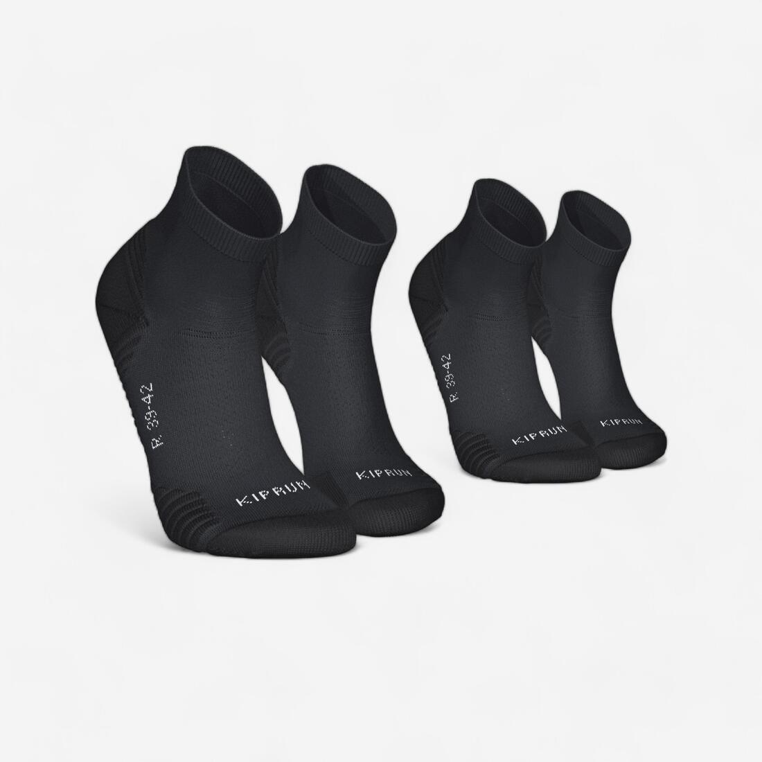 LOT de 2 PAIRES de CHAUSSETTES DE RUNNING RUN500 EPAISSES MID NOIRES