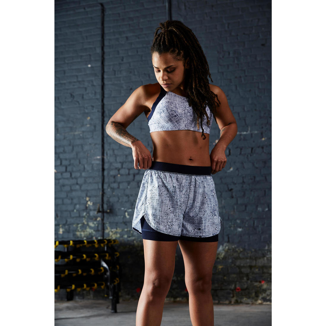 Short de fitness double couche femme