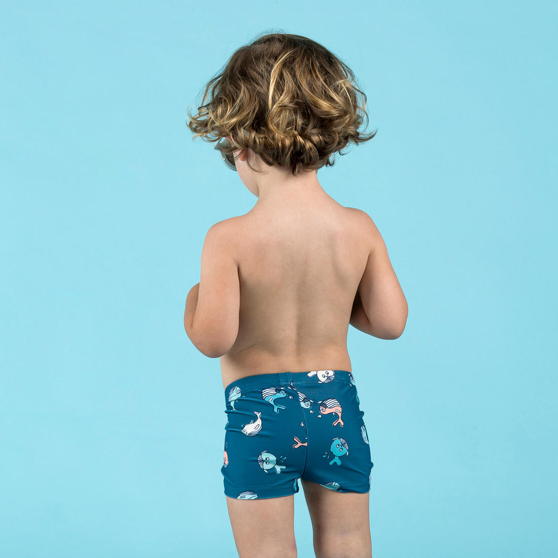 Boxer de bain bébé / enfant bleu imprimé crabes