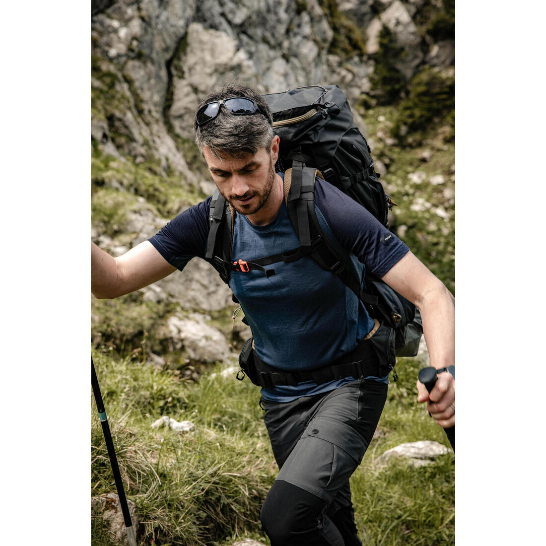 T-shirt de trek manches courtes en laine mérinos - homme - mt500