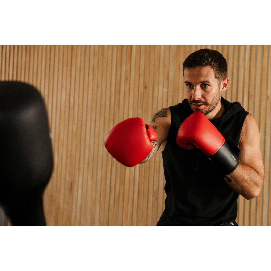 Gants de boxe training pour débutant adulte, rouge et noir