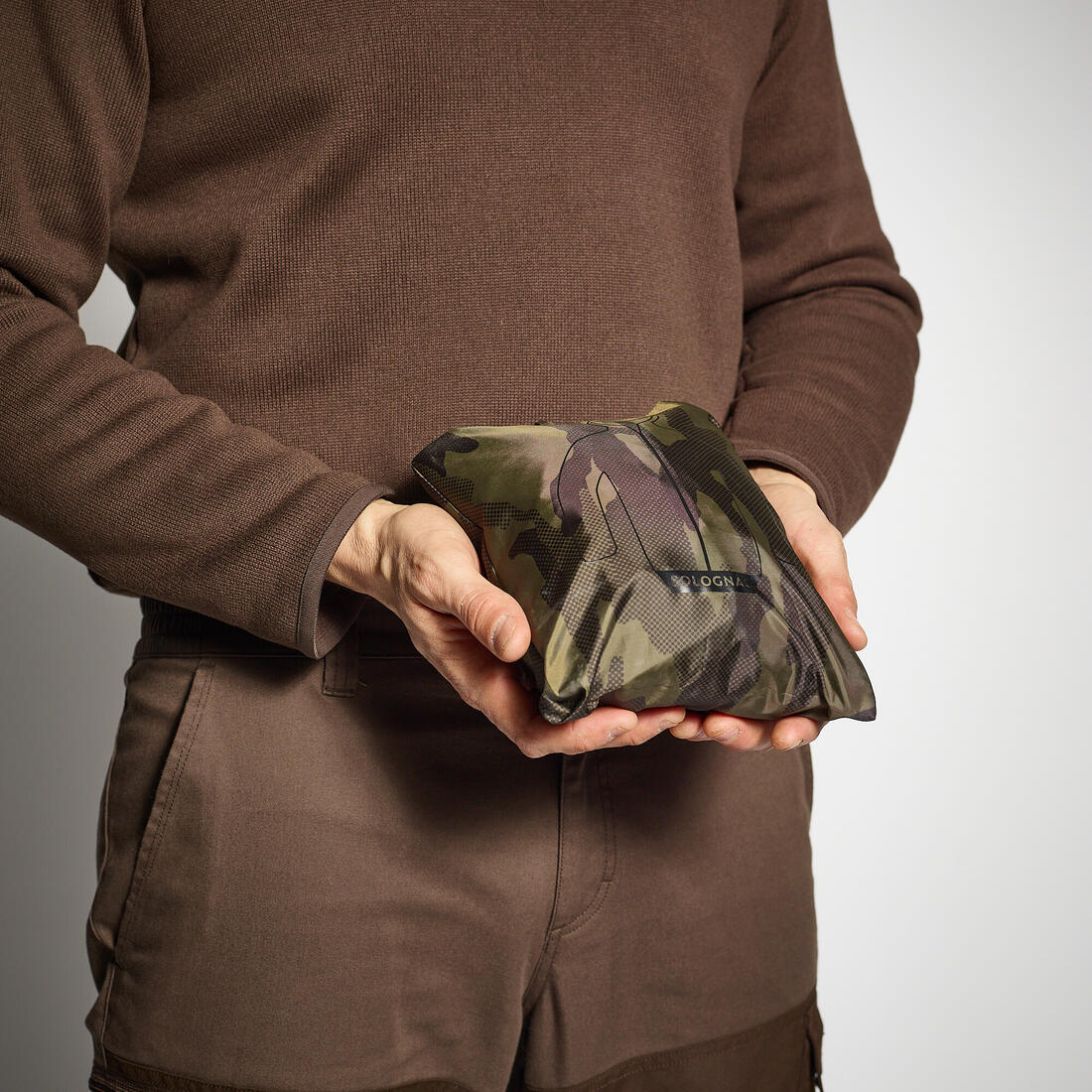 Veste chasse imperméable legere camo verte 100