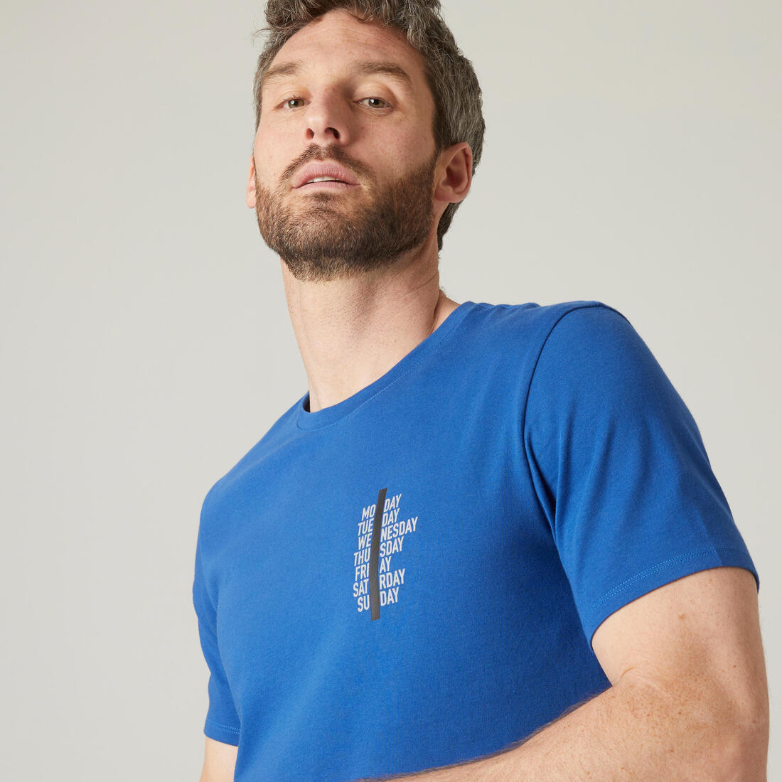 T-shirt fitness manches courtes slim coton col rond homme blanc a imprimé