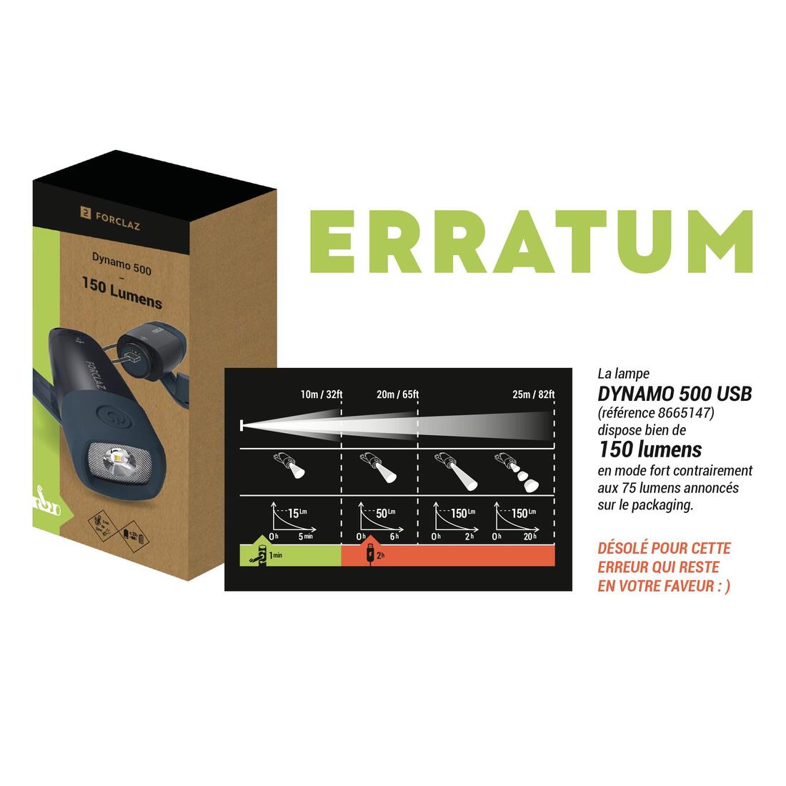 Lampe torche rechargeable et dynamo, 150 lumens, DYNAMO 500