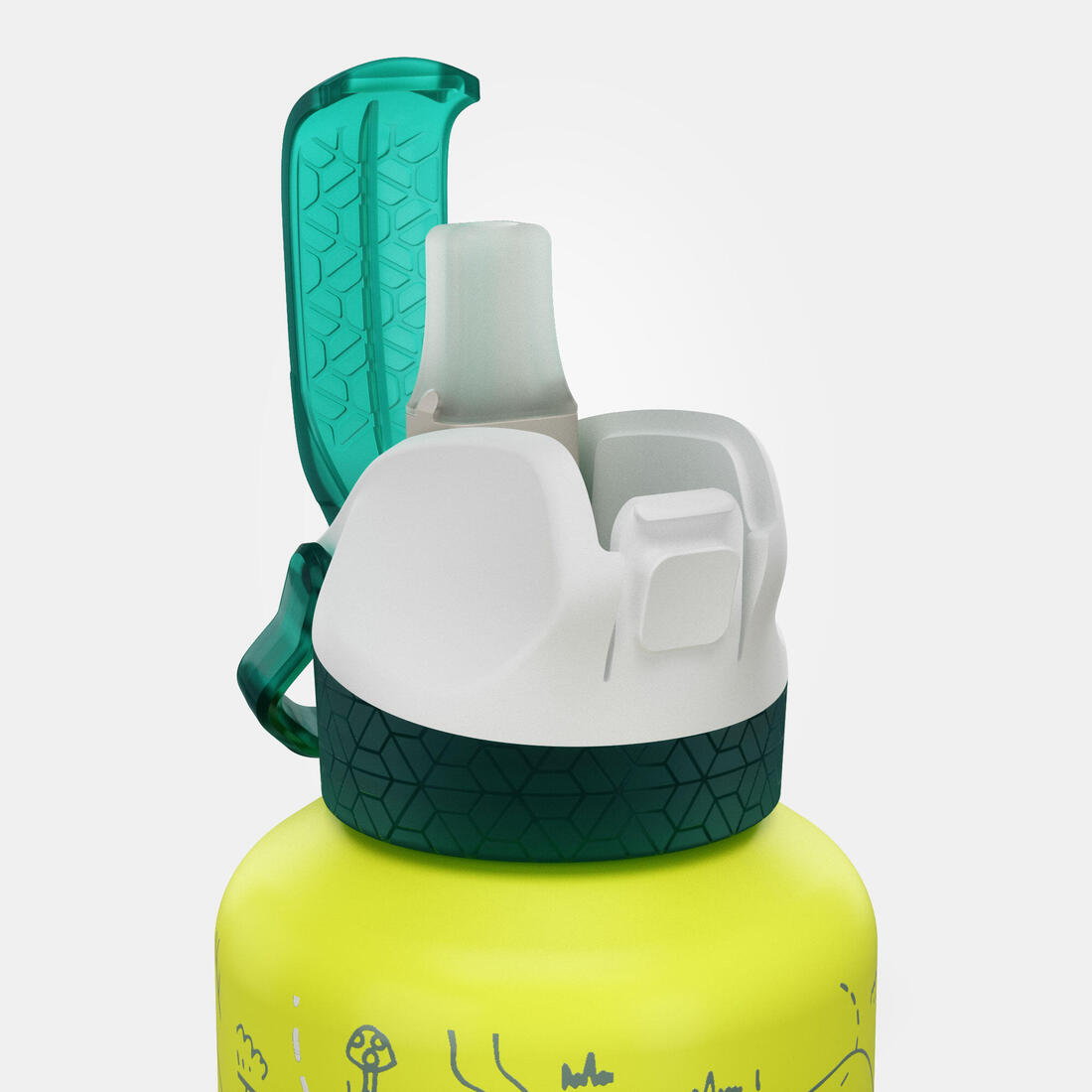 Gourde alu enfant 0,6L, bouchon instantané, pipette et paille, en alu recyclé