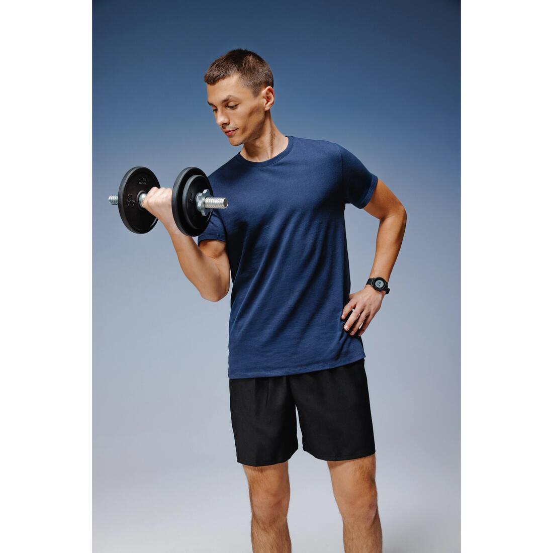 T-shirt de sport en coton col rond homme, bleu foncé