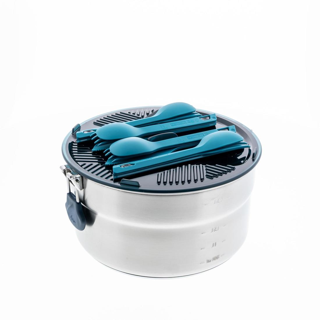 Popote 4 personnes de camping en acier inox + anti-adhésif