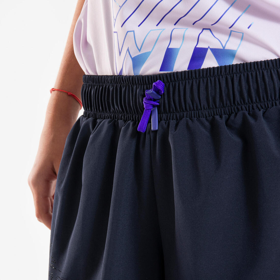 Short cuissard de running respirant Fille - KIPRUN DRY+ 2 en 1 marine et