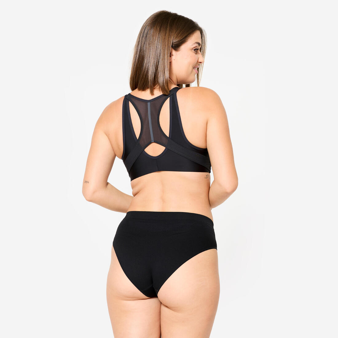 Brassière zippée double maintien fort Femme, Noir