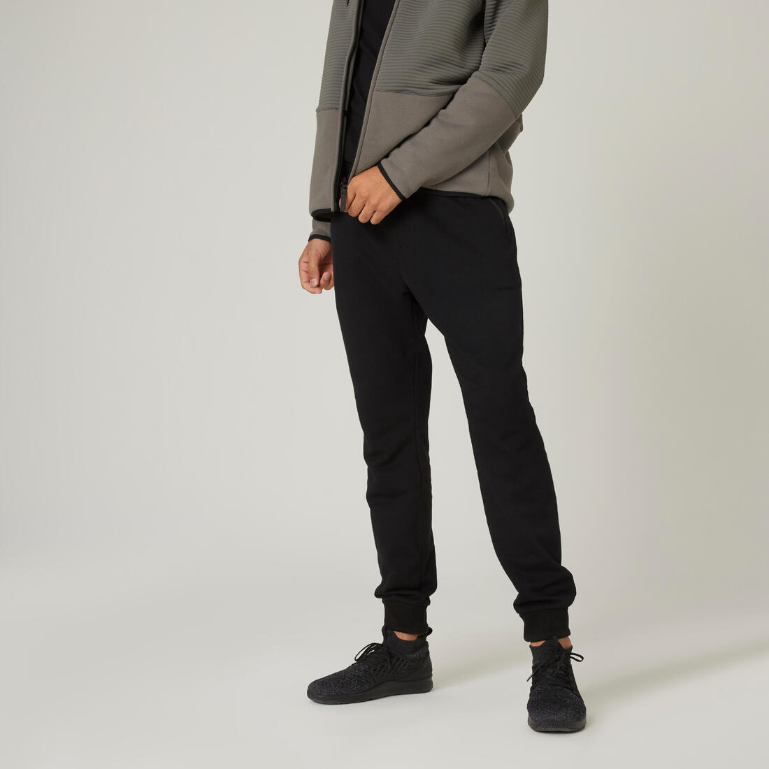 Pantalon jogging Fitness Slim Poches Zippées Gris Foncé