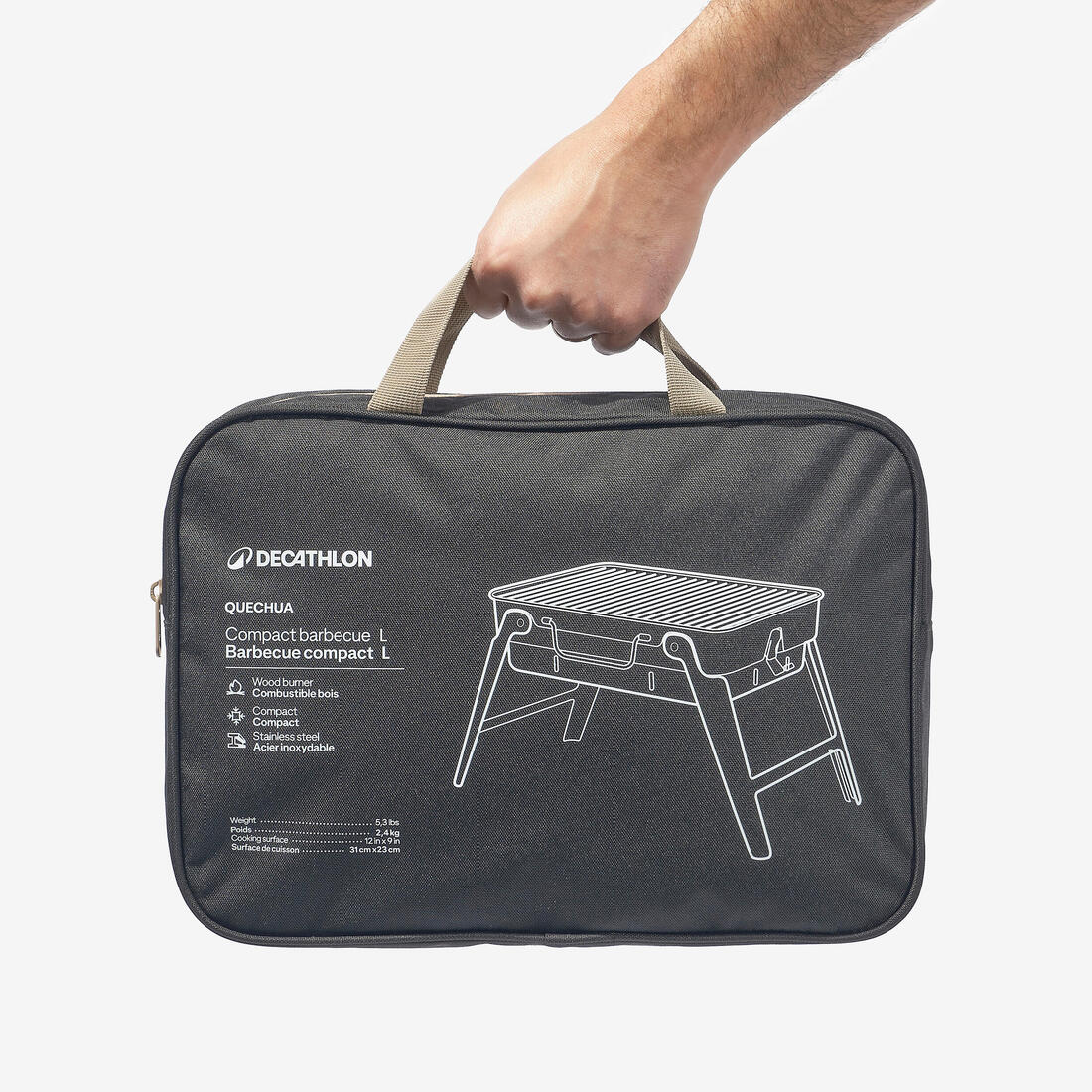 Barbecue portable L de camping pour 4 personnes, à bois, charbon et briquette