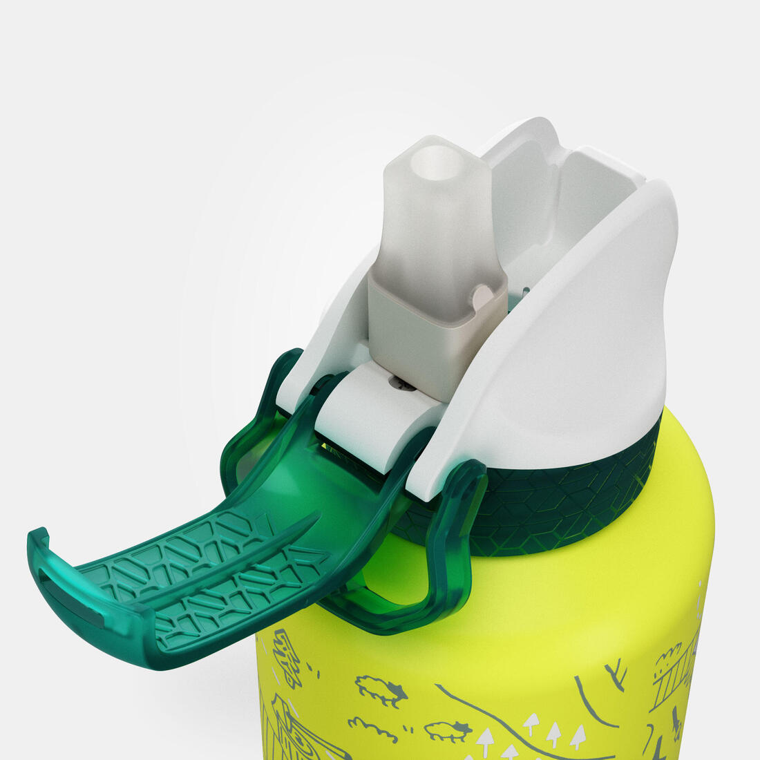 Gourde alu enfant 0,6L, bouchon instantané, pipette et paille, en alu recyclé