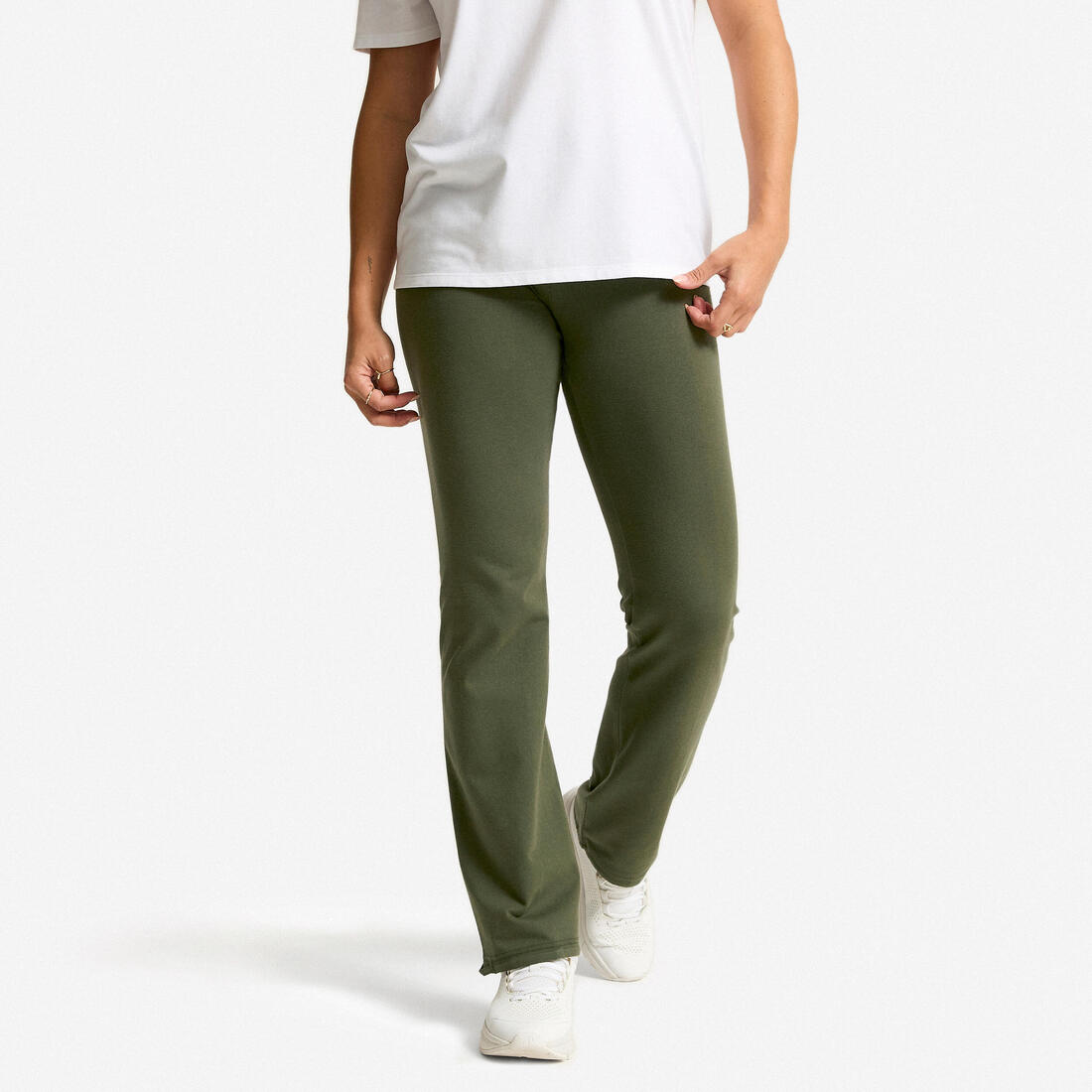 Legging fitness long coton extensible bas resserable femme - Fit+ gris chiné