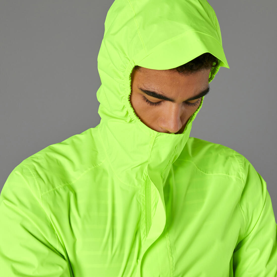 VESTE PLUIE VELO VILLE HOMME 120 JAUNE FLUO CERTIFIÉE EPI VISIBILITÉ JOUR