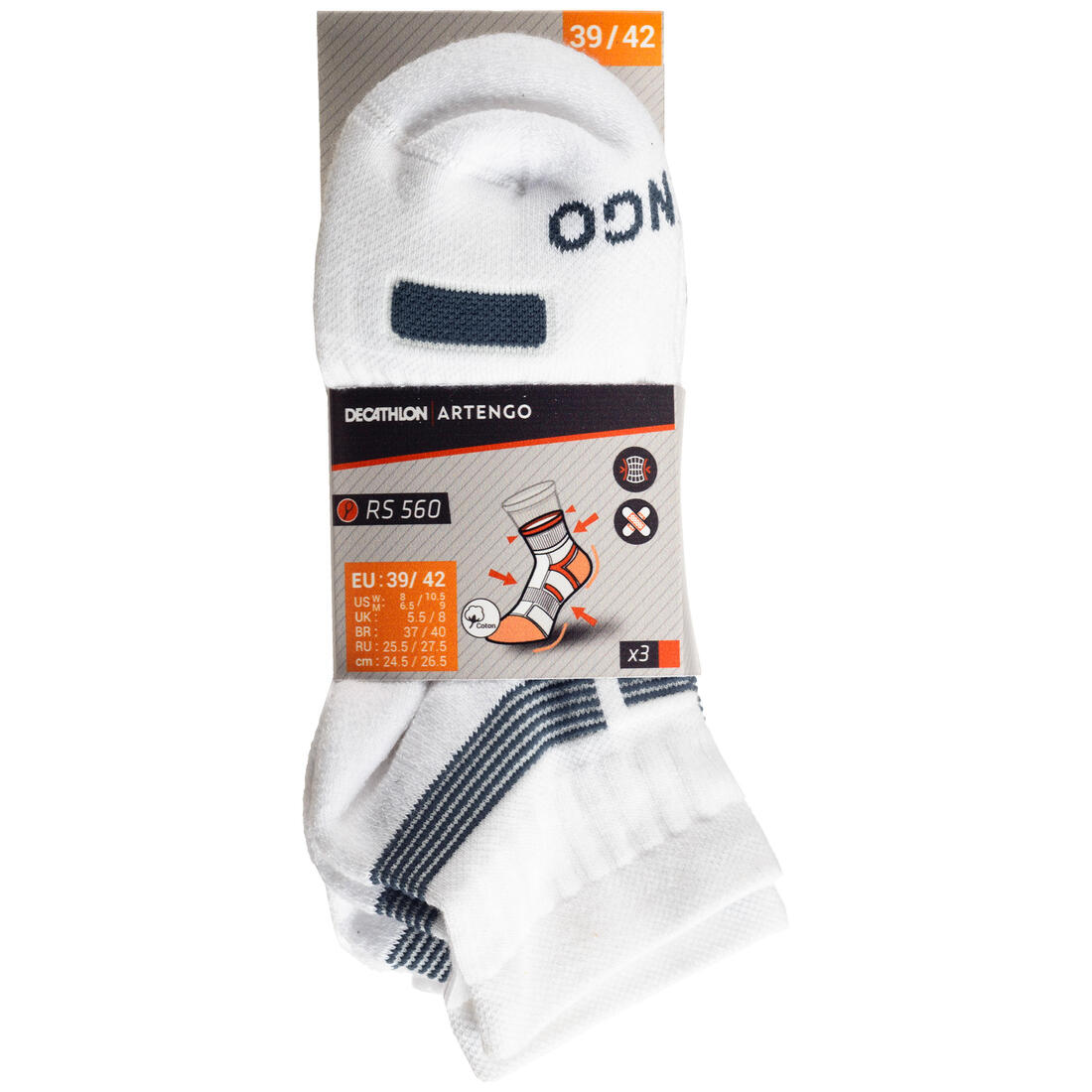 CHAUSSETTES DE SPORT MI-HAUTES DECATHLON RS 560 LOT DE 3