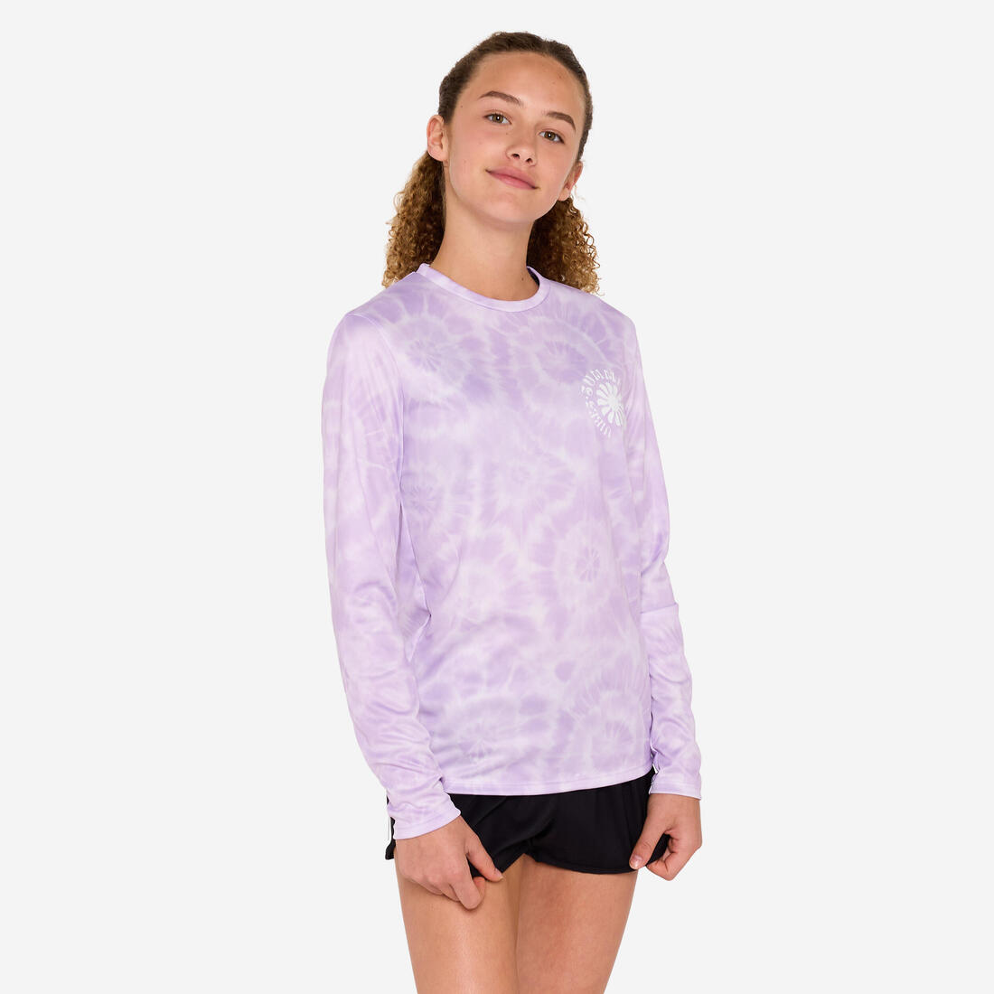 T-shirt anti UV manches longues surf Junior - 100 Vibes parme
