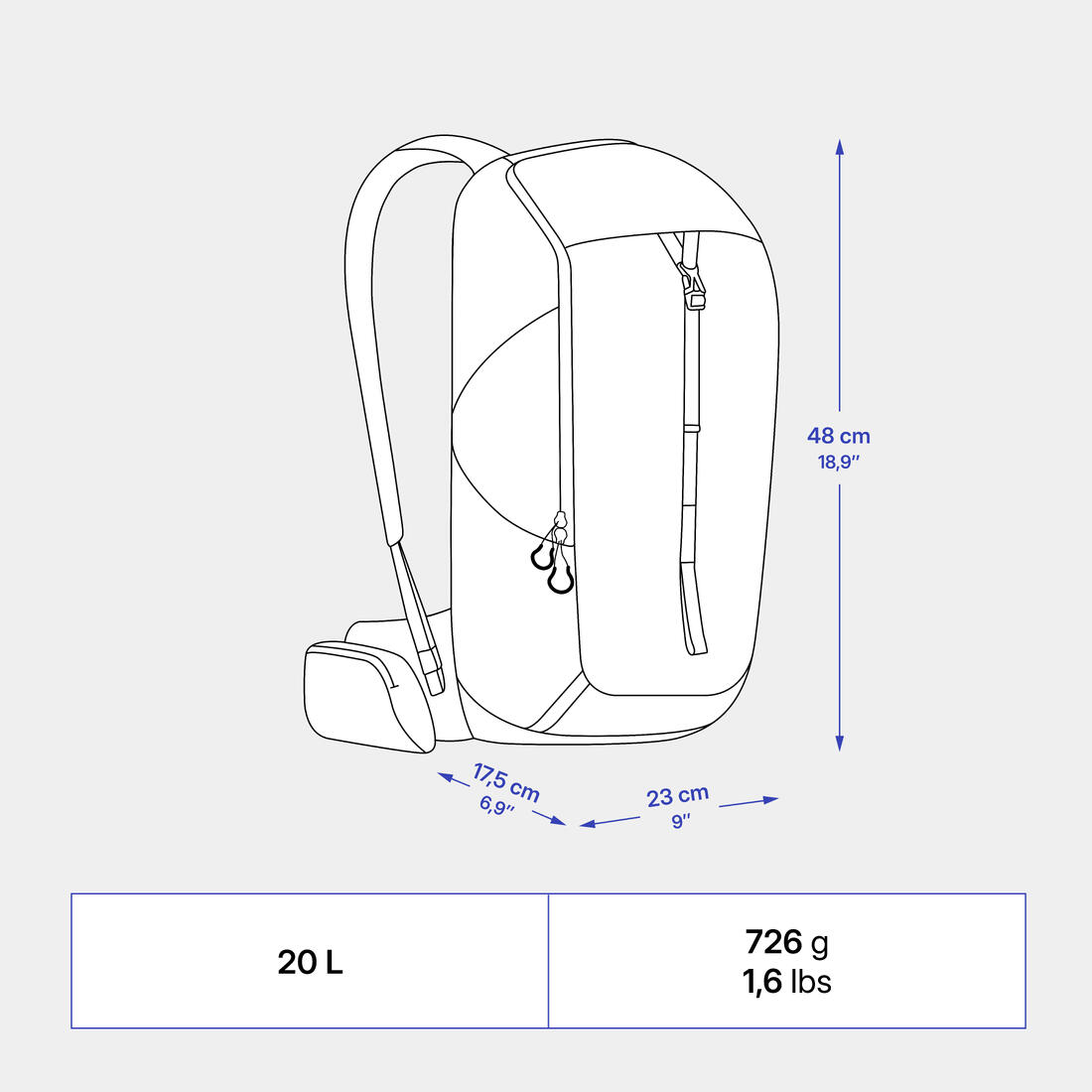 Sac à dos de randonnée montagne 20L, MH100 noir