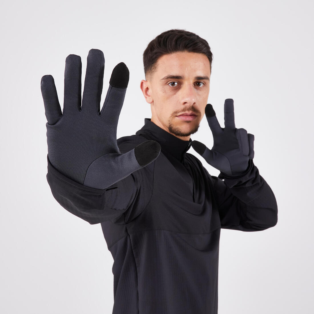 Gants de running tactiles adulte - kiprun warm 100 v2 noir
