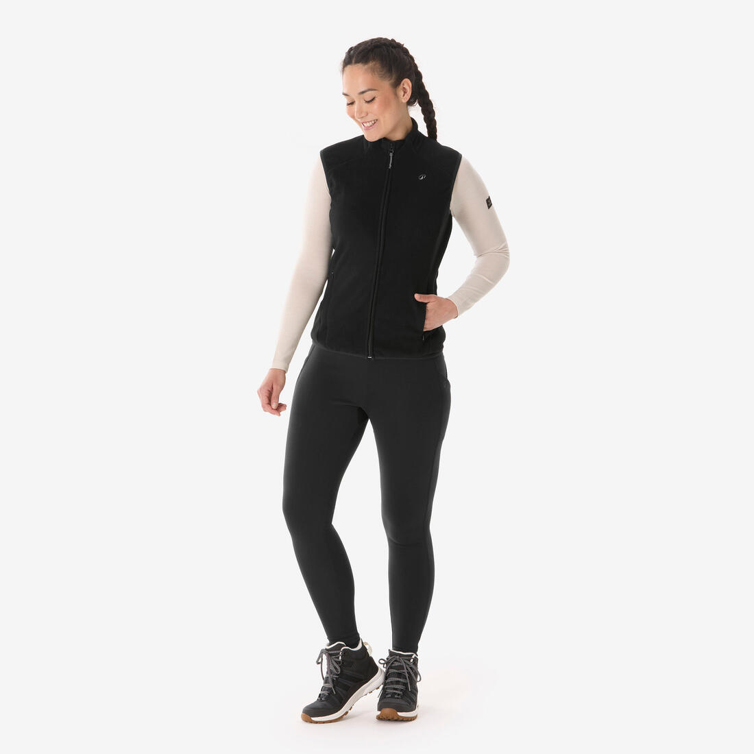 Gilet polaire de randonnée montagne femme, MH100 noir